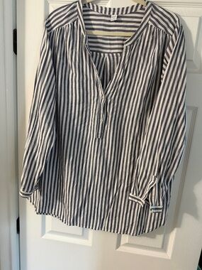 Old Navy Navy and White Striped Henley Blouse